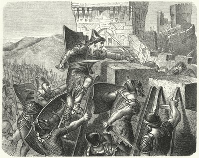 De Babyloniërs bestormen de muren van Jeruzalem (gravure) door German School