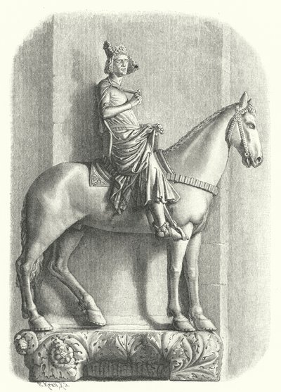 De Bamberger Ruiter, standbeeld in de kathedraal van Bamberg, Duitsland (gravure) door German School