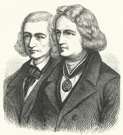 De gebroeders Grimm (gravure) door German School