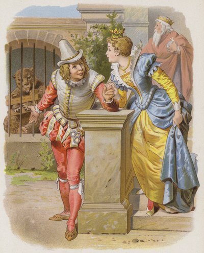 De slimme kleine kleermaker (Vom Klugen Schneiderlein) (chromolitho) door German School
