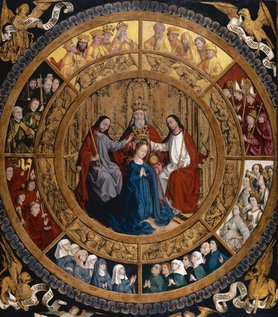 De kroning van de Maagd omringd door engelen en heiligen, ca. 1470 door German School