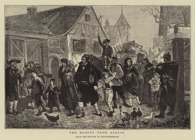 De Exodus uit de Elzas (gravure) door German School