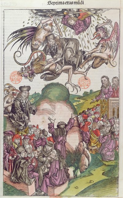 De Val van Simon Magus, uit La Chronique de Nuremberg door Hartmann Schedel, Neurenberg, 1492 door German School