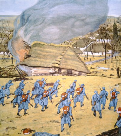 Het Eerste Oostenrijks-Hongaarse Landsturm Regiment valt Servisch dorp Stady Korciyan aan, 22 december door German School