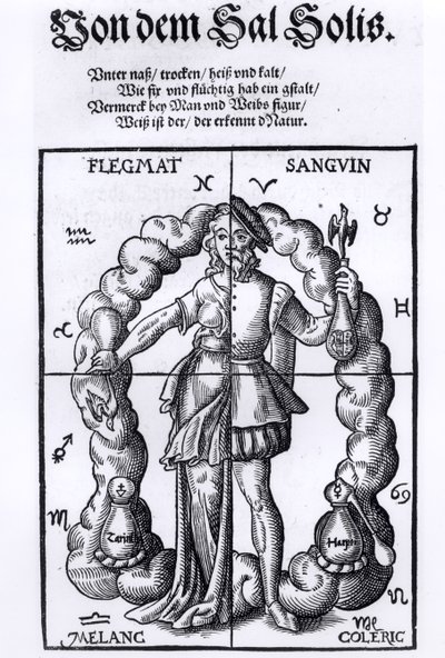 De vier humores, uit Quinta Essentia door Leonhart Thurneisser zun Thurn (1531-1596) gepubliceerd in Leipzig, 1574 door German School