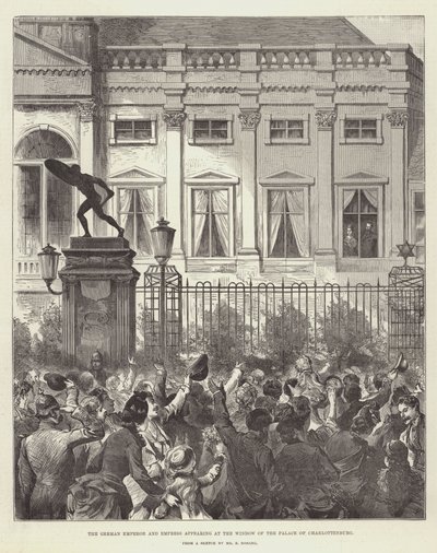 De Duitse keizer en keizerin verschijnen aan het raam van het paleis van Charlottenburg door German School