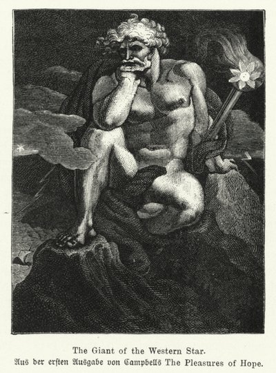 De Reus van de Westerse Ster, illustratie uit de eerste editie van The Pleasures of Hope van de Schotse dichter Thomas Campbell door German School
