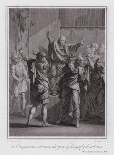 De hogepriesters vernemen dat het graf van Christus leeg is (gravure) door German School