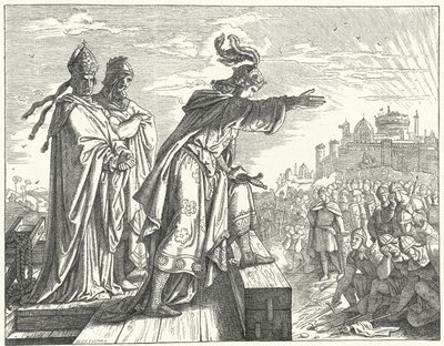 De Heilige Roomse Keizer Otto III beschuldigt de Romeinen van ontrouw (gravure) door German School