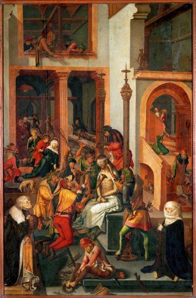 De bespotting van Christus (tempera op hout) door German School