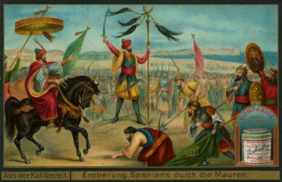 De Moren veroveren Spanje, 711, Liebig-kaart door German School