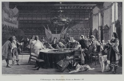 De Vrede van Westfalen die de Dertigjarige Oorlog beëindigt, Münster, Duitsland door German School