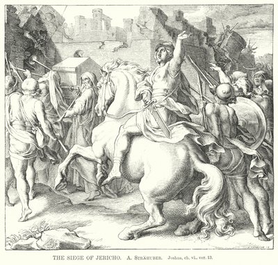 Het beleg van Jericho, Jozua, hoofdstuk vi, vers 13 (gravure) door German School