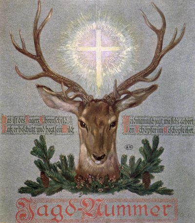 Het Hert van St. Hubertus (655-727), omslagillustratie van een jachtjournal, 1908 door German School
