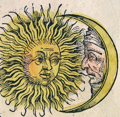 De Zon en de Maan, gepubliceerd in de Neurenberg Kroniek, 1493 door German School
