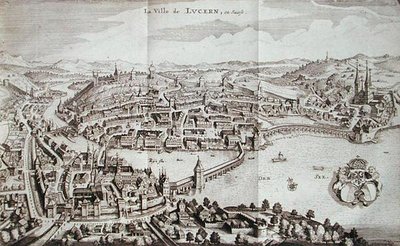 De stad Luzern, Zwitserland, uit 