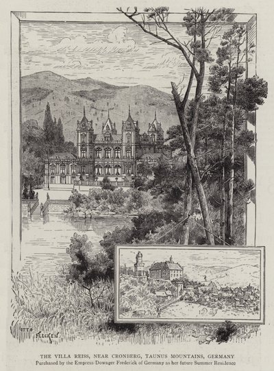 De Villa Reiss, nabij Cronberg, Taunusgebergte, Duitsland (gravure) door German School