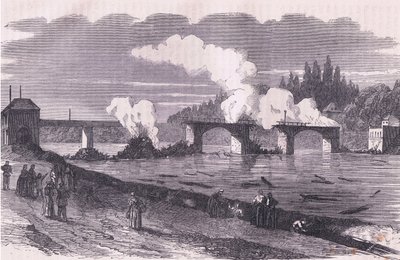 De verdediging van Parijs - het verbranden van de brug van Asnieres, Cassells Geschiedenis van de Oorlog tussen Frankrijk en Duitsland, uitgegeven door Cassell and Company Limited, ca. 1890 door German School