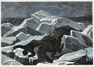 De val van graaf Sandor en zijn paard op het gebroken ijs van de Donau. In 