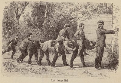 Het lange paardenspel (gravure) door German School