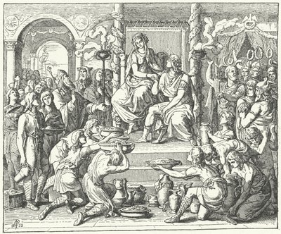 Het huwelijk van Ataulf, koning van de Visigoten, en Galla Placidia, dochter van de Romeinse keizer Theodosius I, 414 (gravure) door German School