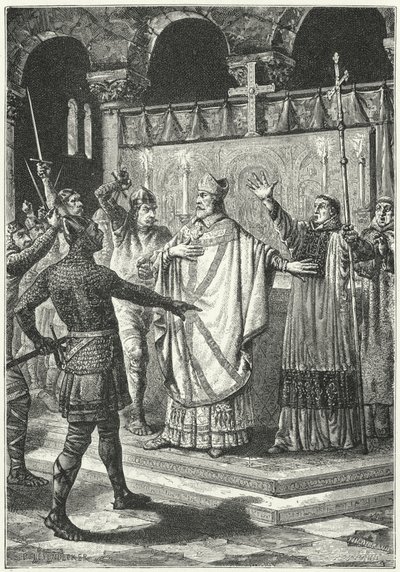 De moord op Thomas a Becket in de kathedraal van Canterbury door German School