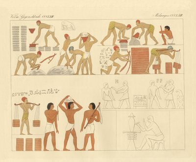 De slavernij van de joden in Egypte afgebeeld op een 3000 jaar oud schilderij in een graf in Opper-Egypte door German School