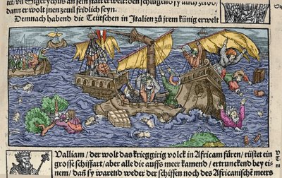 Het schipbreuk. Gravure uit 