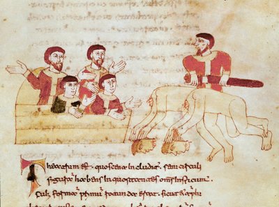 Theaterscène, het publiek aan de linkerkant applaudisseert voor de voorstelling van de acteurs. Miniatuur uit het manuscript 