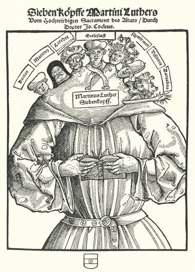 Titelpagina van het pamflet De Zeven Hoofden van Maarten Luther door Johannes Cochlaeus door German School