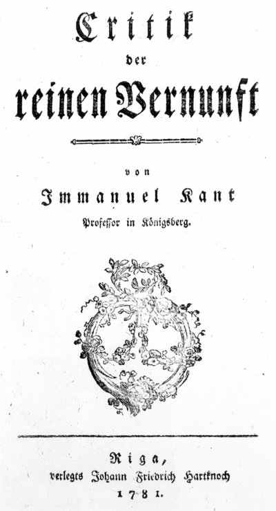 Titelpagina van Kritiek van de zuivere rede door Immanuel Kant, gepubliceerd in 1781 door German School