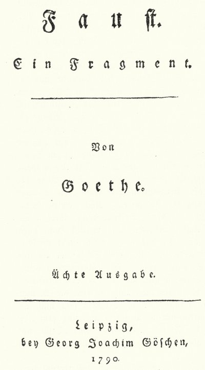 Titelpagina van de eerste editie van Faust, door Johann Wolfgang Von Goethe (gravure) door German School