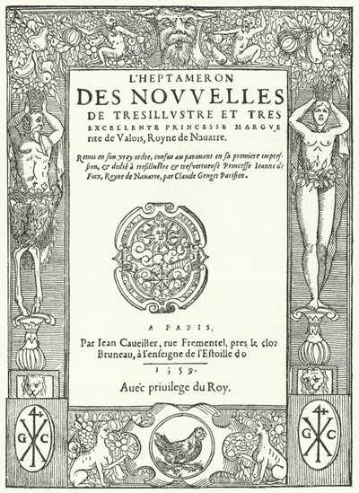 Titelpagina van de eerste editie van De Heptameron, door Marguerite van Navarra (gravure) door German School