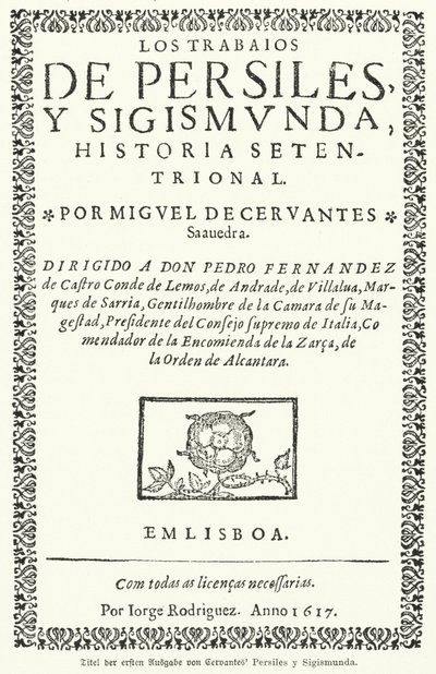 Titelpagina van de eerste editie van Spaanse romanschrijver Miguel de Cervantes