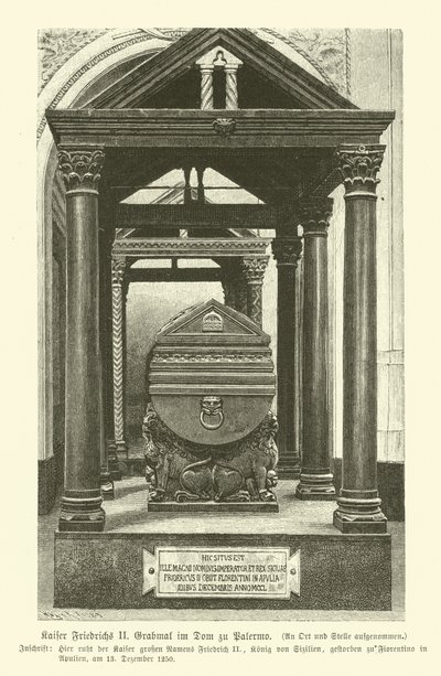 Graf van Frederik II, Heilige Roomse Keizer, in de kathedraal van Palermo, Sicilië door German School