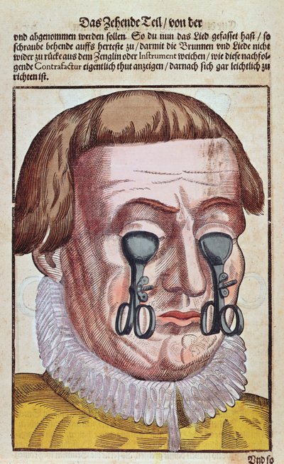Behandeling van een oogkwaal, uit Ophthalmodouleia door Georg Bartisch, gepubliceerd in Dresden in 1583 door German School