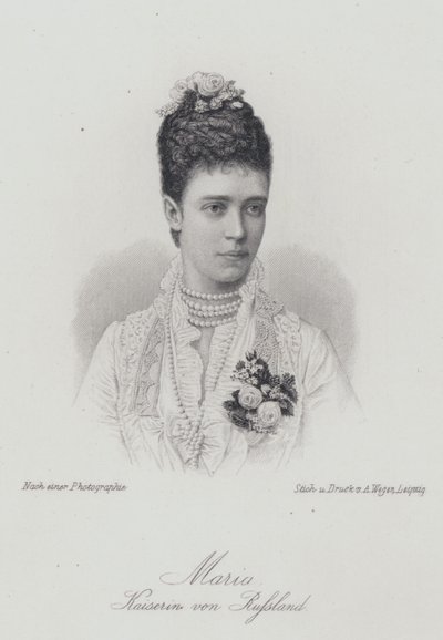 Tsarina Maria Feodorovna, gemalin van tsaar Alexander III van Rusland (gravure) door German School