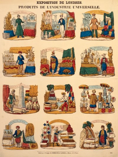 Twaalf tentoonstellingsstands van verschillende naties op de Grote Tentoonstelling in Londen, uitgegeven door Dambour & Gangel, Metz, 1851 door German School