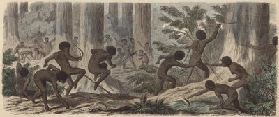 Twee stammen van Australische Aboriginals vechten door German School