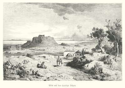 Uitzicht op Athene, Griekenland, eind 19e eeuw (gravure) door German School