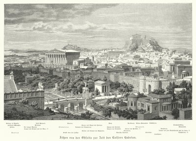 Uitzicht op Athene vanuit het oosten tijdens het bewind van het Romeinse Rijk Hadrianus, 2e eeuw door German School