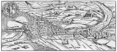 Zicht op Genève, uit Cosmographie Universelle door Sebastien Munster (1488-1552) Basel, gepubliceerd 1559 door German School