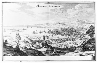 Uitzicht op Marseille, uit Topographia Galliae door Martin Zeiller, gepubliceerd 1655-61 door German School