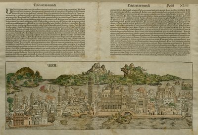 Zicht op Venetië, illustratie uit de Liber Chronicarum door Hartmann Schedel (1440-1514) gepubliceerd in Neurenberg, 1493 door German School