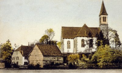 Uitzicht op de kerk van Bischwiller, Duitsland door German School