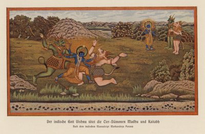 Vishnu doodt de demonen Madhu en Kaitaba door German School
