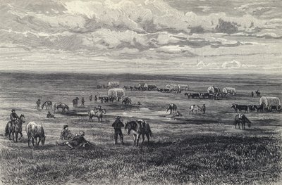 Wagentrein op de prairies van South Dakota, VS door German School