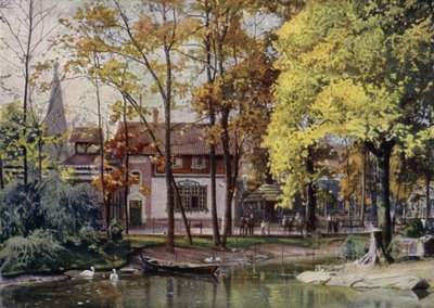 Waldschanke restaurant, Berlijnse dierentuin, Duitsland (kleur litho) door German School