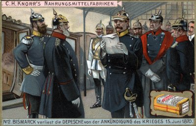 Oorlog van 1870. Pruisische generaal Otto von Bismarck (1815-1898) leest de oorlogsverklaring voor op 15 juni door German School