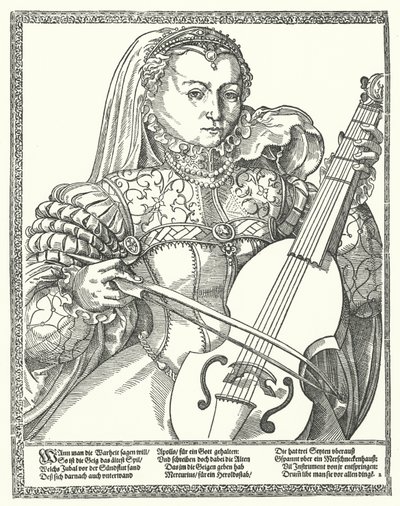 Vrouw die een cello speelt (gravure) door German School